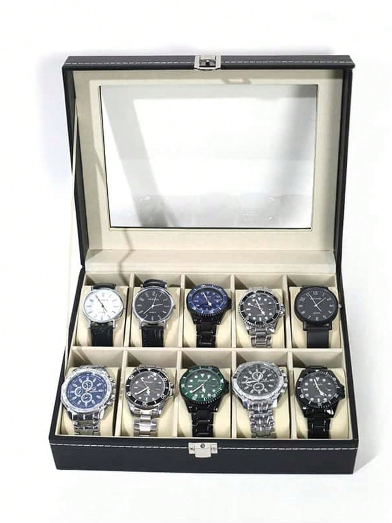 High Jewelry Watches - 잠금장치가 있는 가죽 시계 상자, 대용량