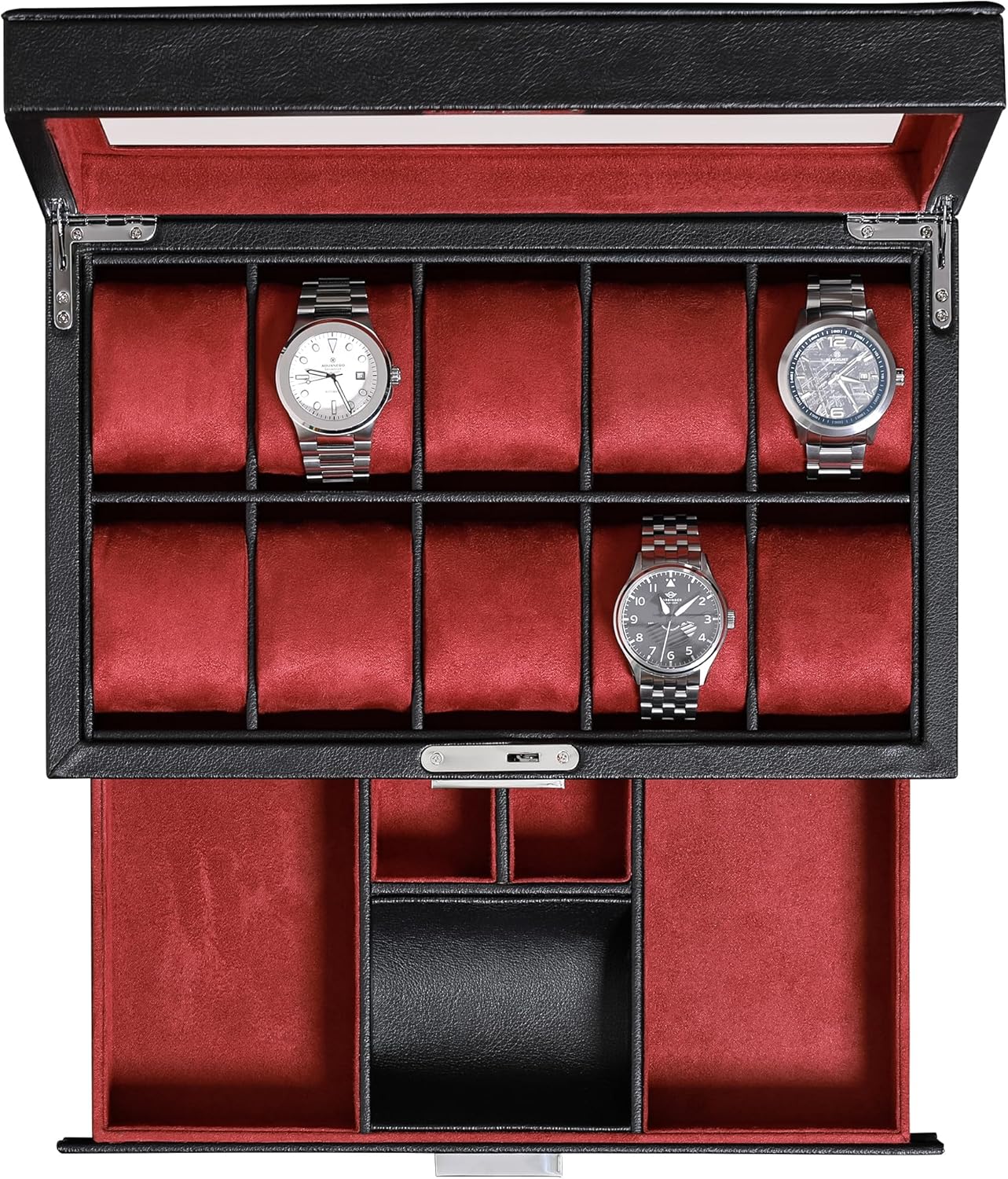 가죽 소재의 10슬롯 시계 보관함, 수납 서랍 포함,  - Jewelry Watches Luxury 리뷰 및 가격