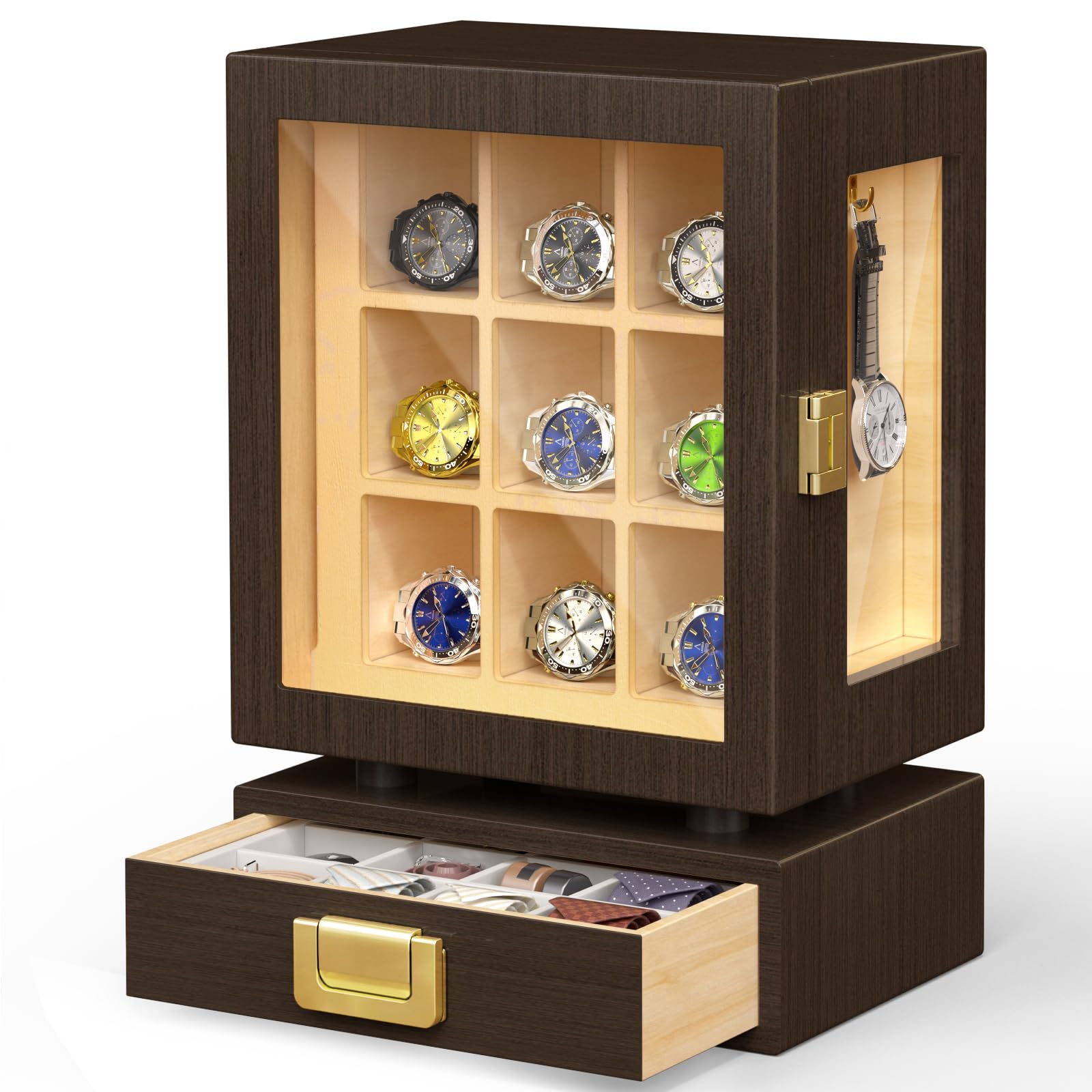 맞춤형 직사각형 나무 시계 보관함, 통원목 월넛 디스플 - Watches & Jewelry Tsukiu 리뷰 및 가격