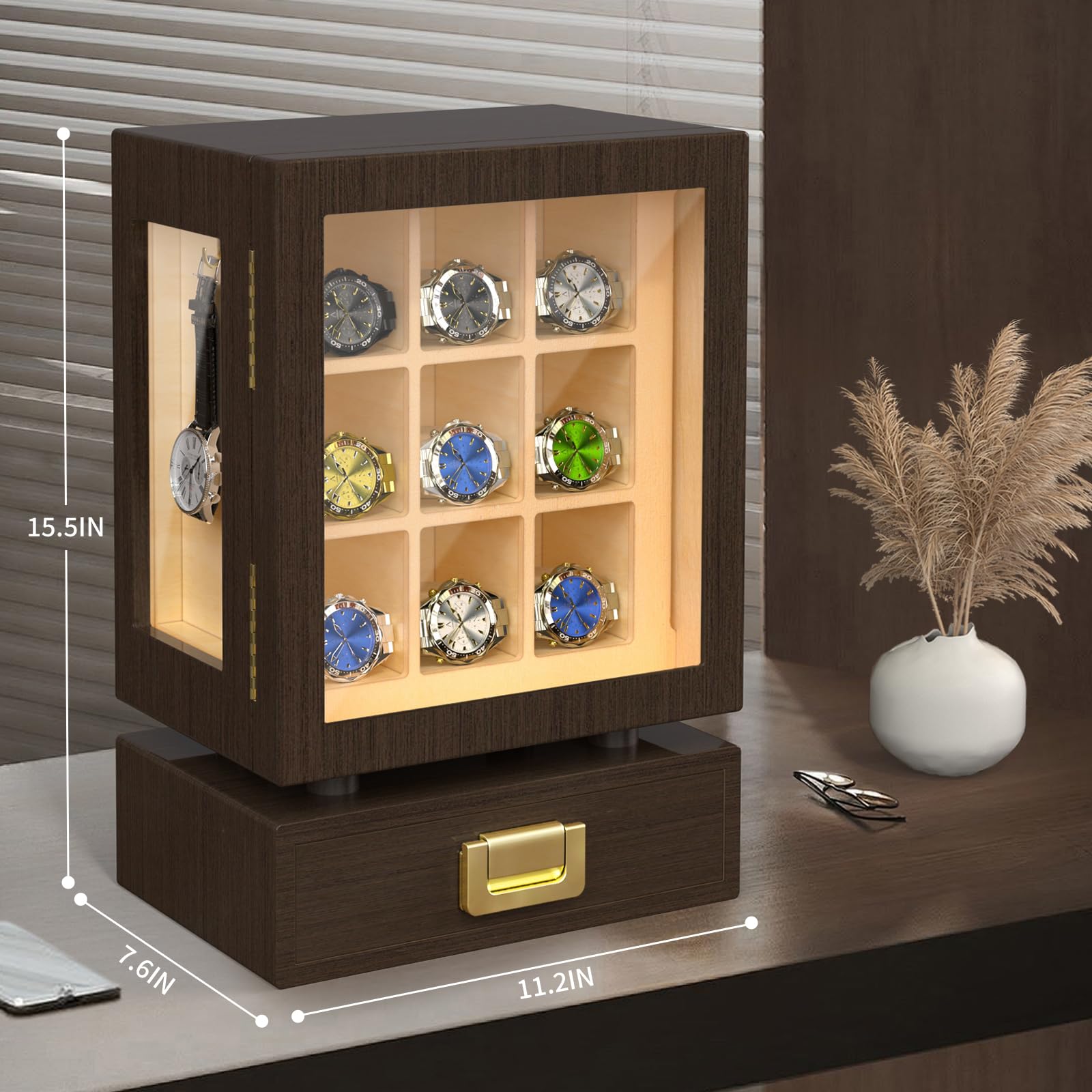 맞춤형 직사각형 나무 시계 보관함, 통원목 월넛 디스플 - Watches & Jewelry Tsukiu 리뷰 및 가격