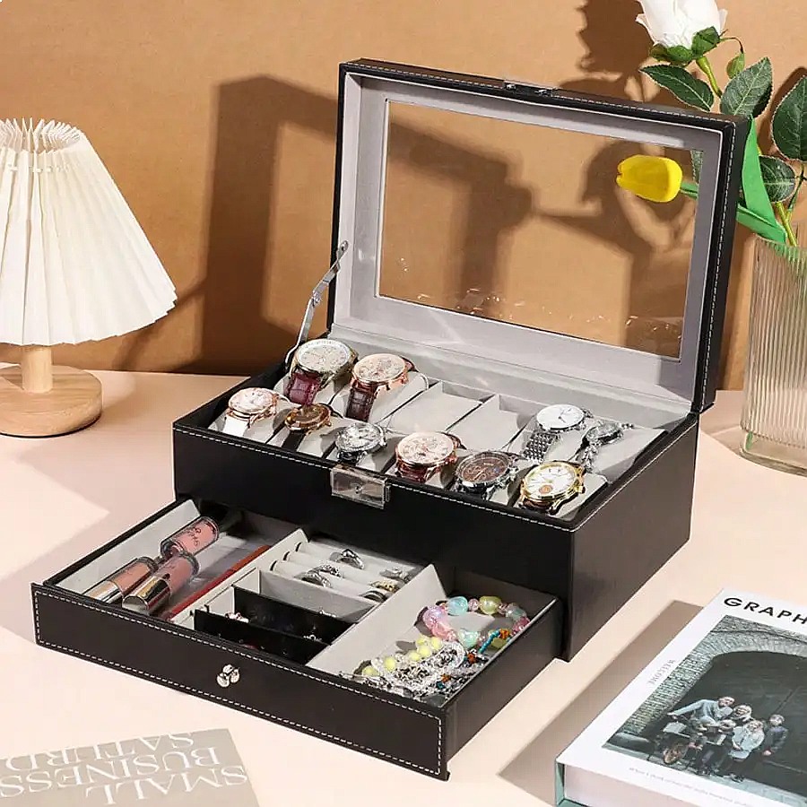 12슬롯 시계 보관함(서랍 포함), 고급 가죽 시계 보 - Jewelry Watches Luxury 리뷰 및 가격