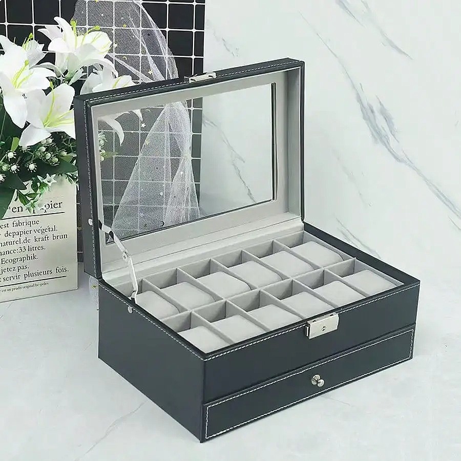 12슬롯 시계 보관함(서랍 포함), 고급 가죽 시계 보 - Jewelry Watches Luxury 리뷰 및 가격