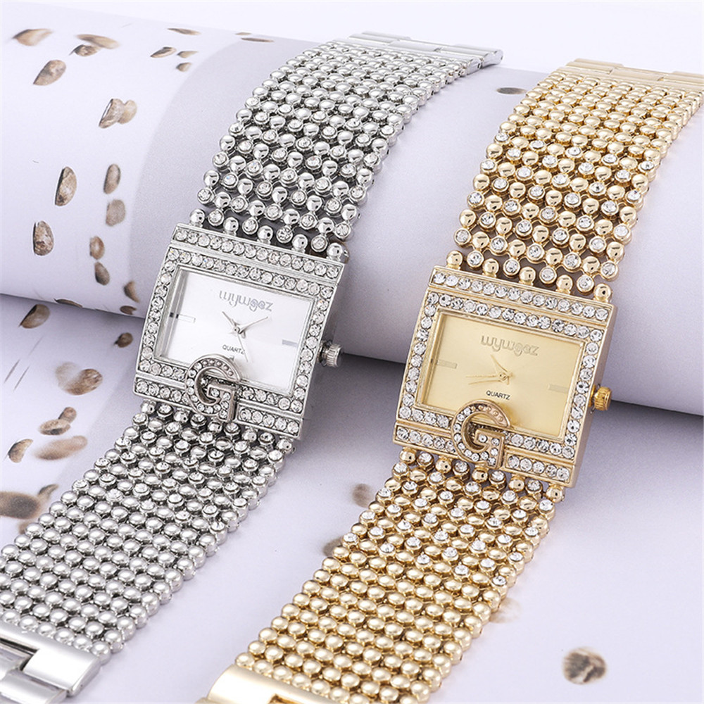 심플 스퀘어 골드 시계, 합금 팔찌, 여성용 손목 시계 - Jewelry Diamond Watches 리뷰 및 가격